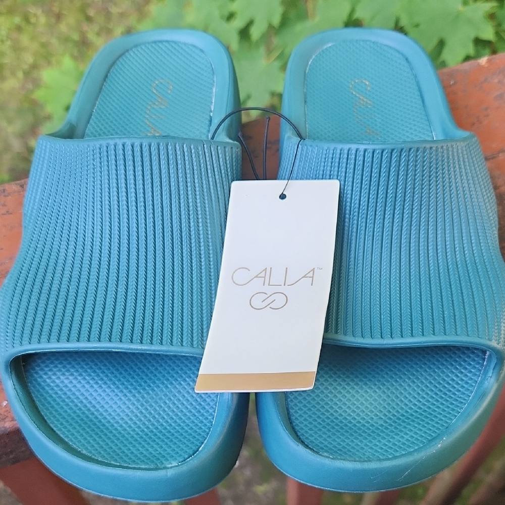 NWT Women's CALLA Teal Slide Sandals